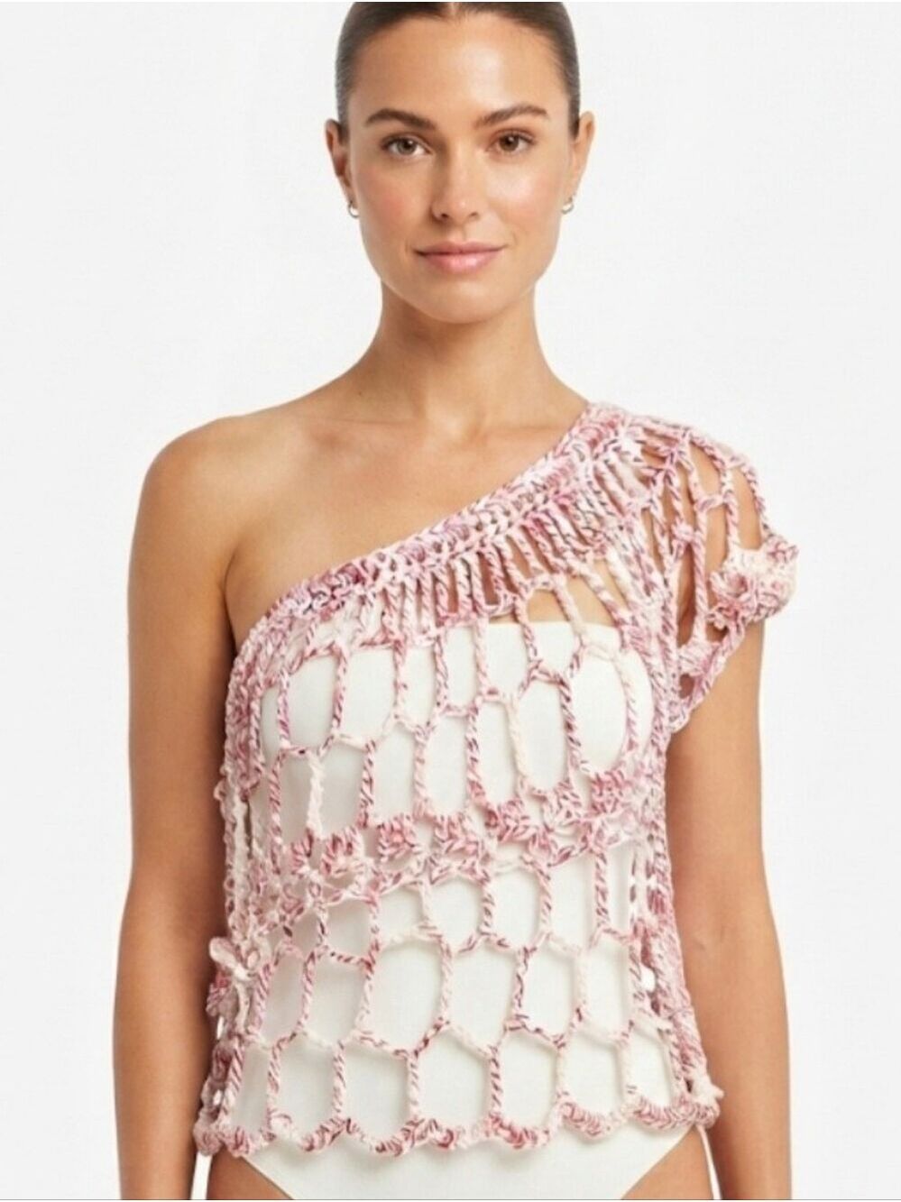 Hand Ctafted Crochet Cotton Open Work Top Boho Beach Cover Up One Size Crimson